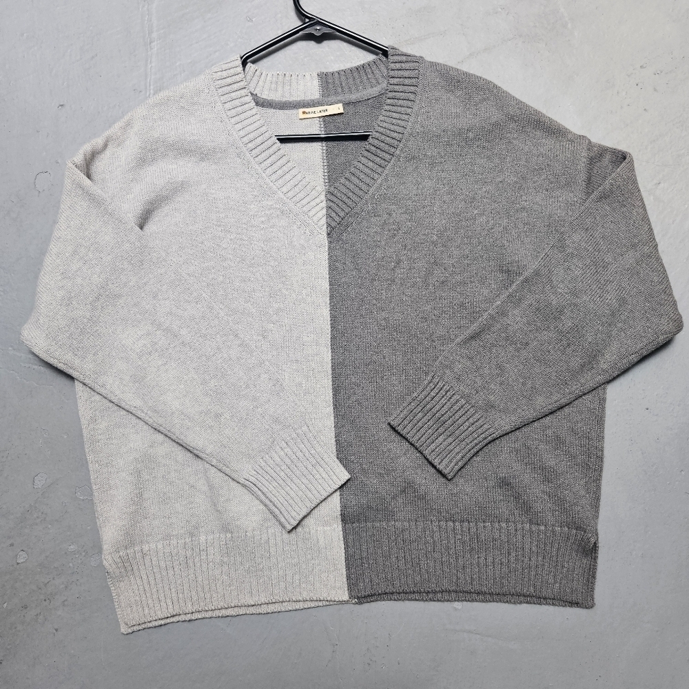 Marine LayerTwo-Tone Gray Women's Sz S Oversized Boxy Merino Wool Blend Sweater - Picture 8 of 14